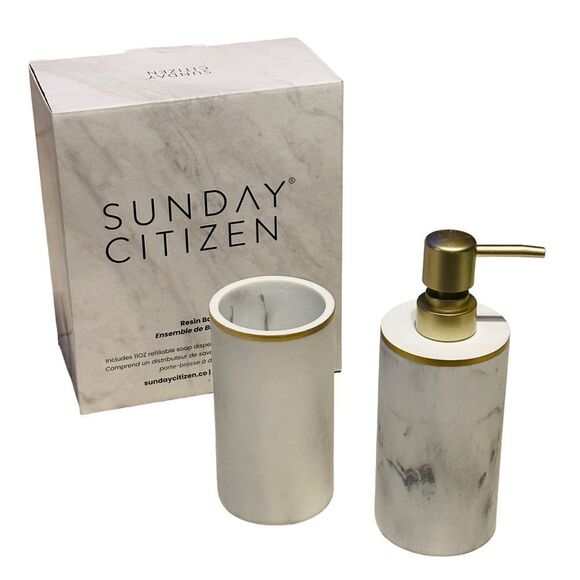 Sunday Citizen White Faux Marble Bath Set (Soap Dispenser and Cup) - Picture 7 of 14